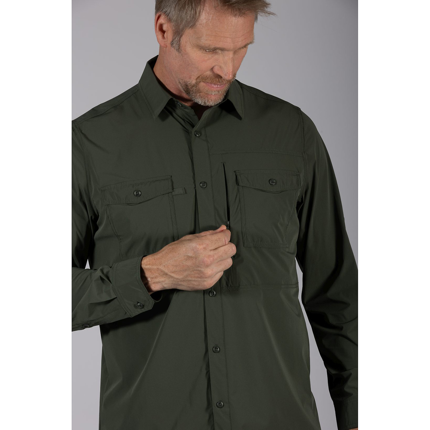 Herren Maul Sport Tannengrün Andaluz UV50 - 1/1 Hemd uni, e 60 58 Hemd