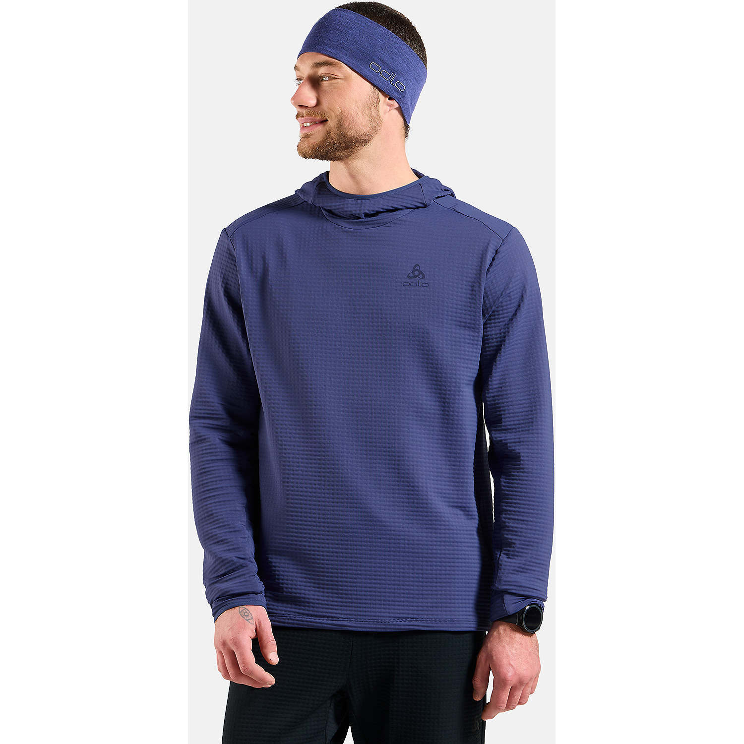 Herren Odlo Blau ESSENTIAL THERMAL Kapuzensweat
