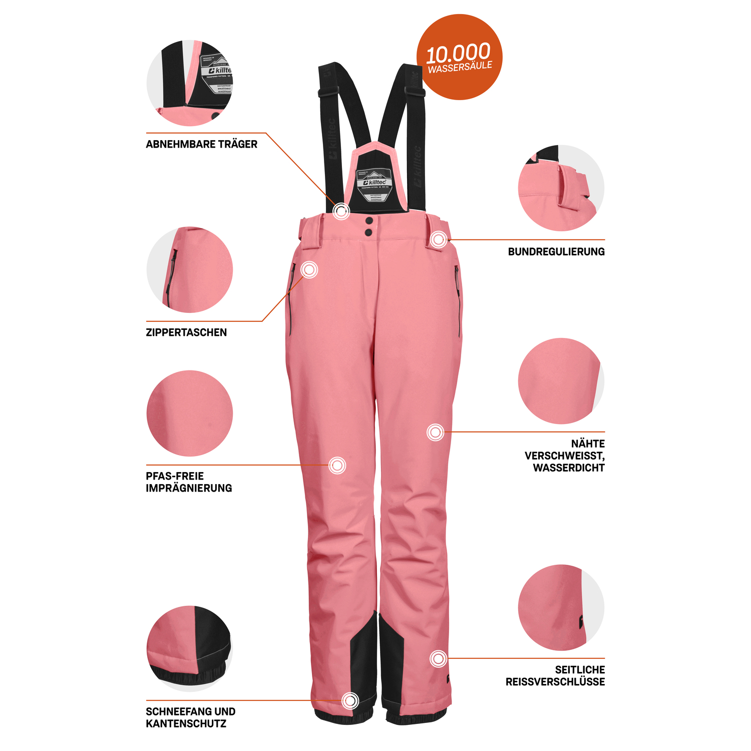 Damen killtec Pink KSW 249 WMN SKI PNTS_ERIELLE 00444 50 Latzhose