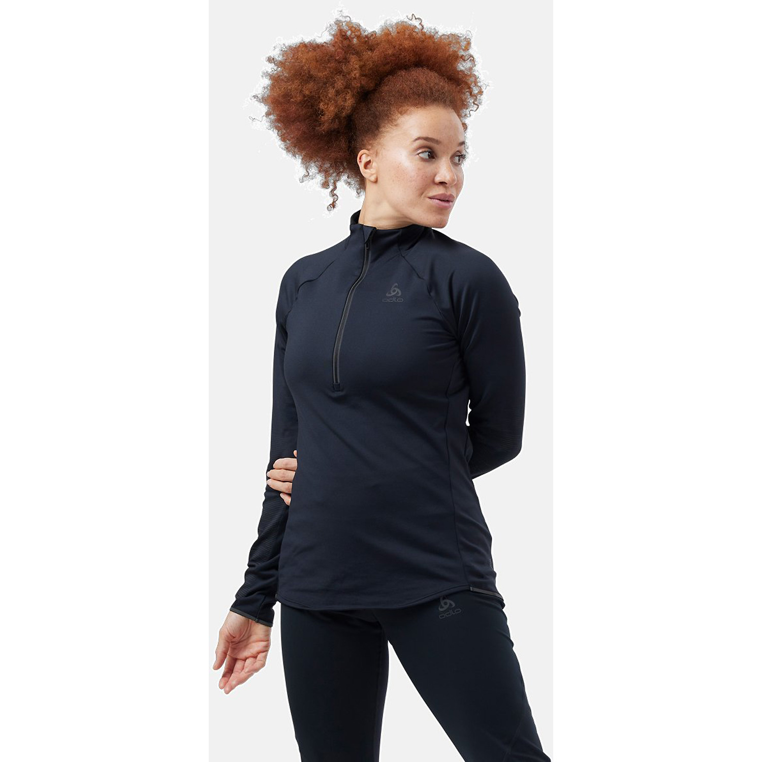 Damen Odlo Schwarz Mid layer 1/2 zip ZEROWEIGHT C 15000 XS Rollkragen