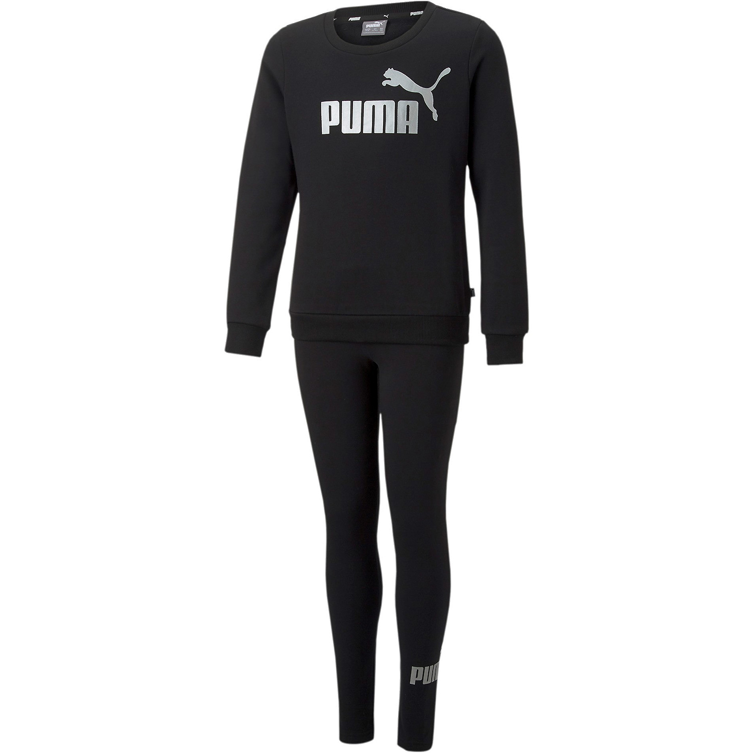 Kinder Puma Schwarz Logo Crew FL   Leggings Se 001 152 Sportanzug