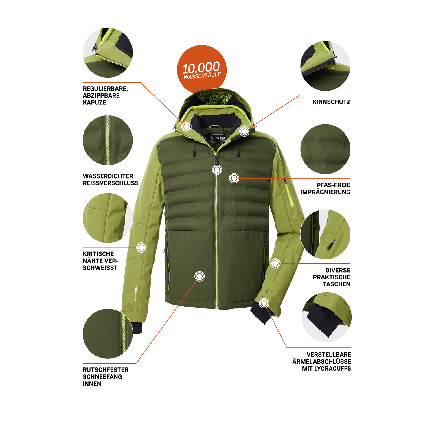 Herren killtec Grün KSW 72 MN SKI JCKT 00702 4XL Funktionsjacke