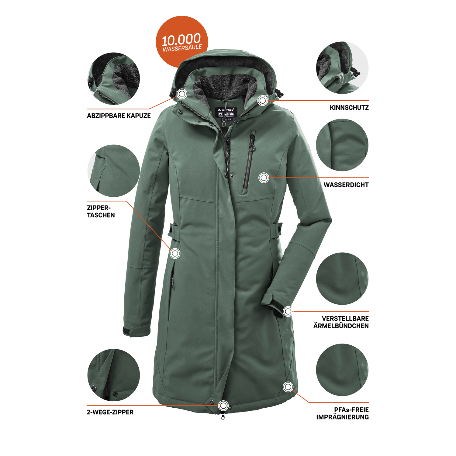 Damen killtec Grün KOW 165 WMN PRK 00738 54 Mantel