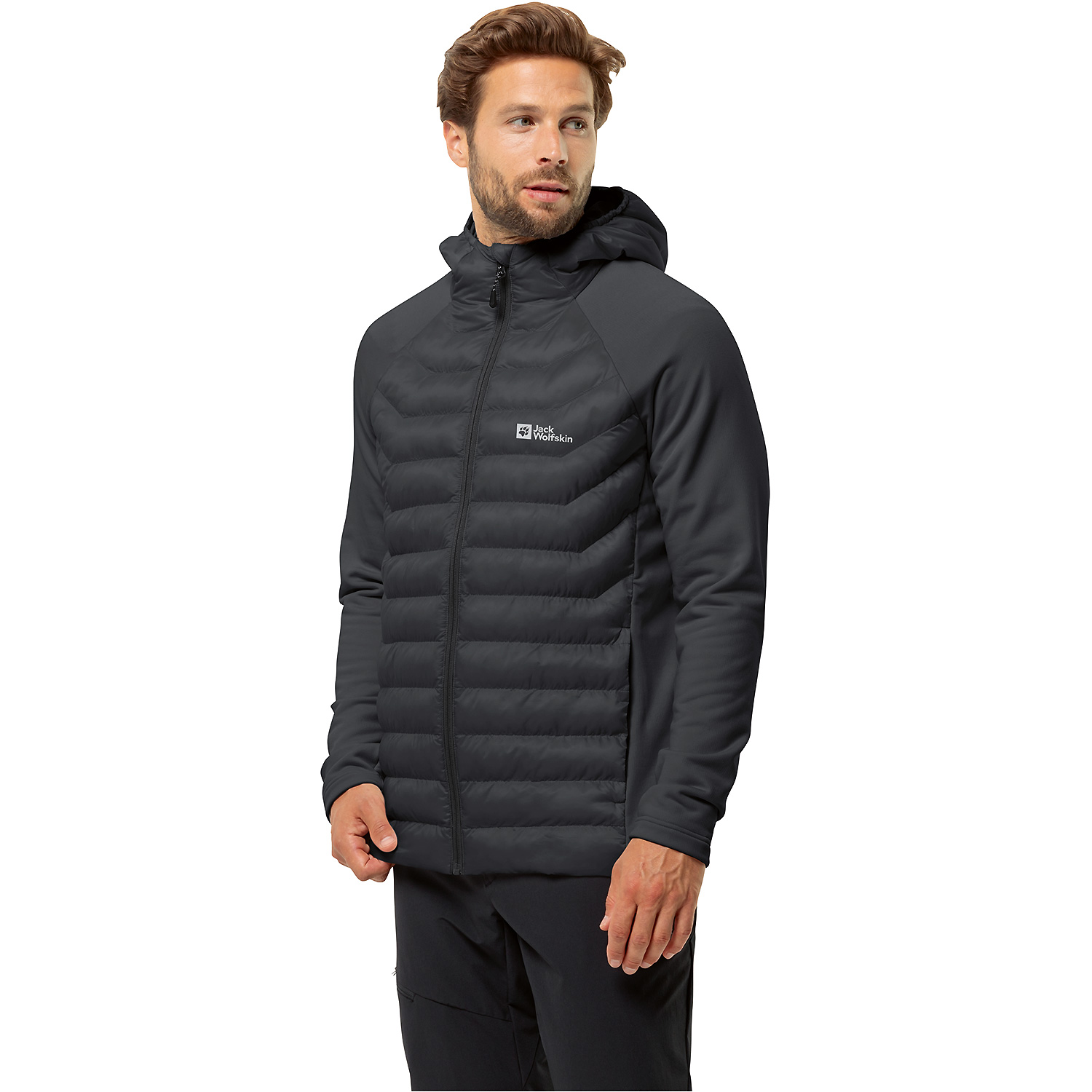 Herren Jack Wolfskin Schwarz ROUTEBURN PRO HYBRID M 6000 S Unterjacke