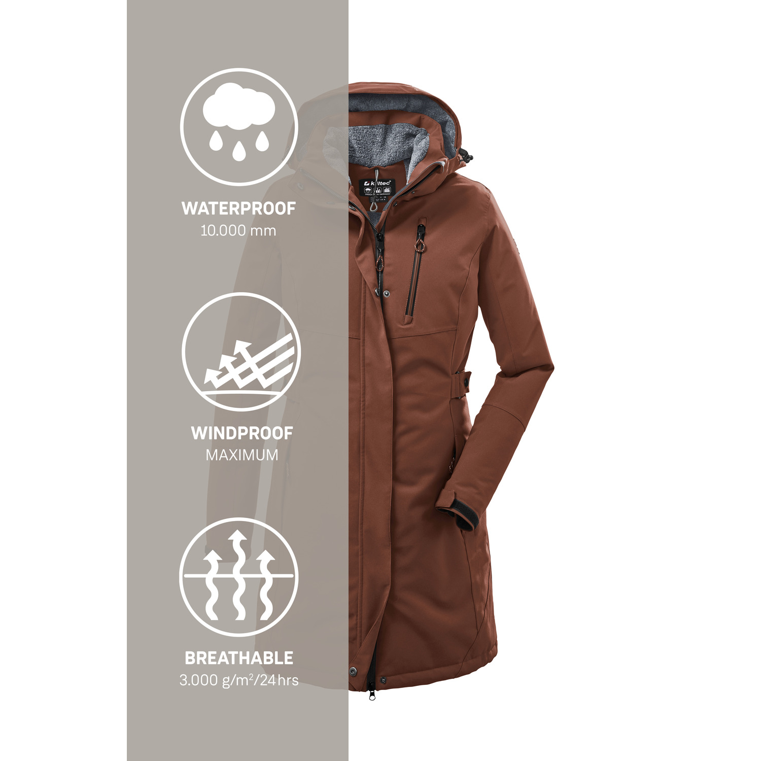 Damen killtec Braun KOW 165 WMN PRK 00675 54 Mantel