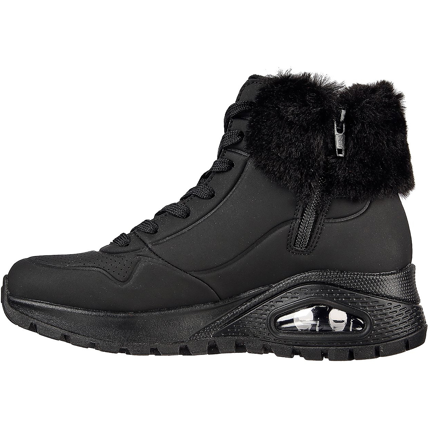 Damen Skechers Schwarz FAUX FUR COLLAR LACE UP SNEAKER BOO Freizeitschuhe