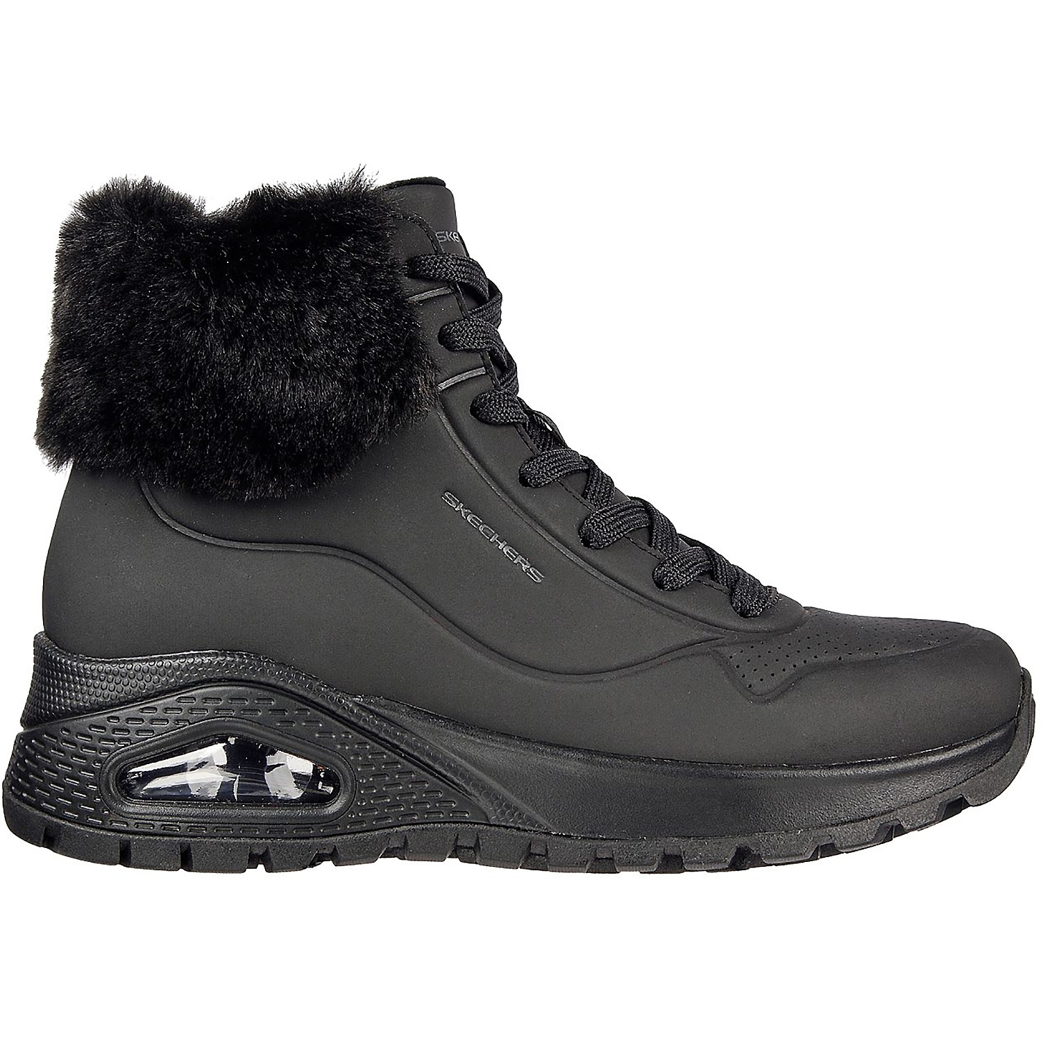 Damen Skechers Schwarz FAUX FUR COLLAR LACE UP SNEAKER BOO Freizeitschuhe