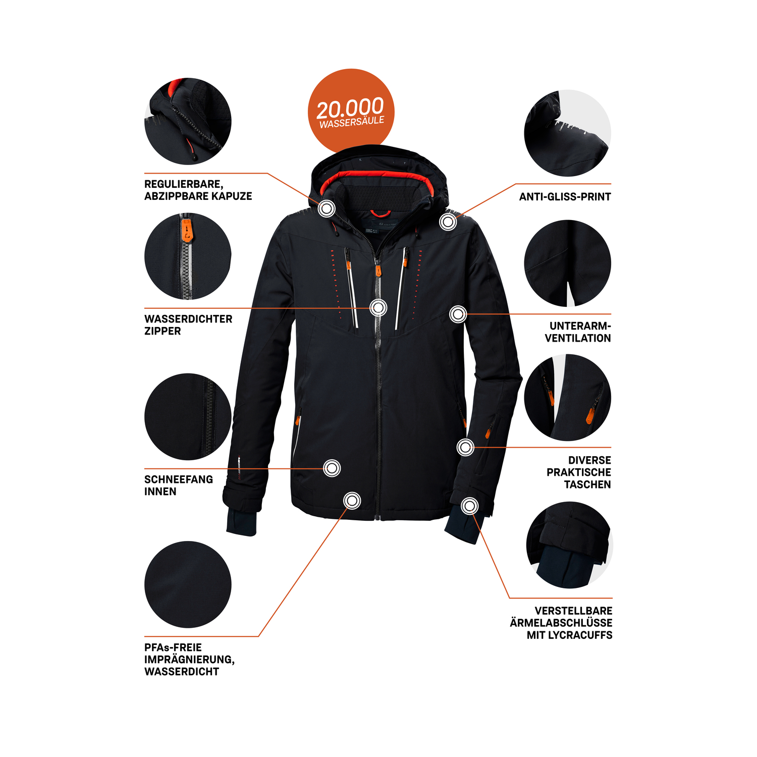 Herren killtec Schwarz KSW 46 MN SKI JCKT 00200 4XL Funktionsjacke