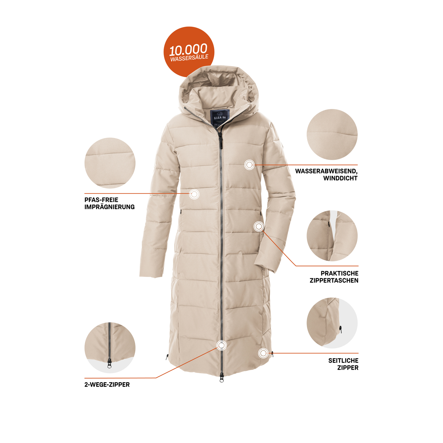 Damen G.I.G.A. DX by killtec Beige GW 88 WMN QLTD CT 00161 50 Mantel