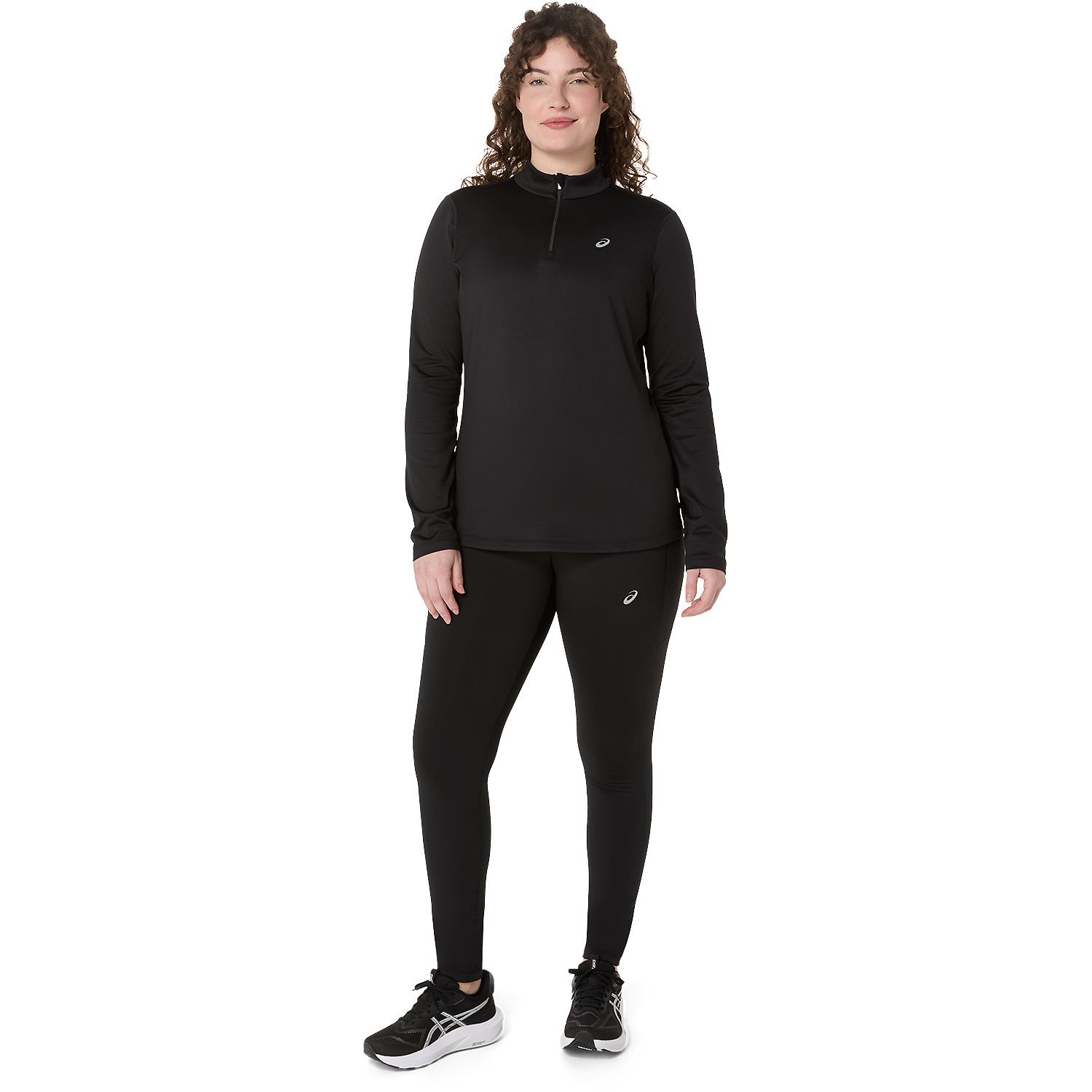 Damen Asics Schwarz ASICS CORE LS 1/2 ZIP WINTER TOP T-Shirt