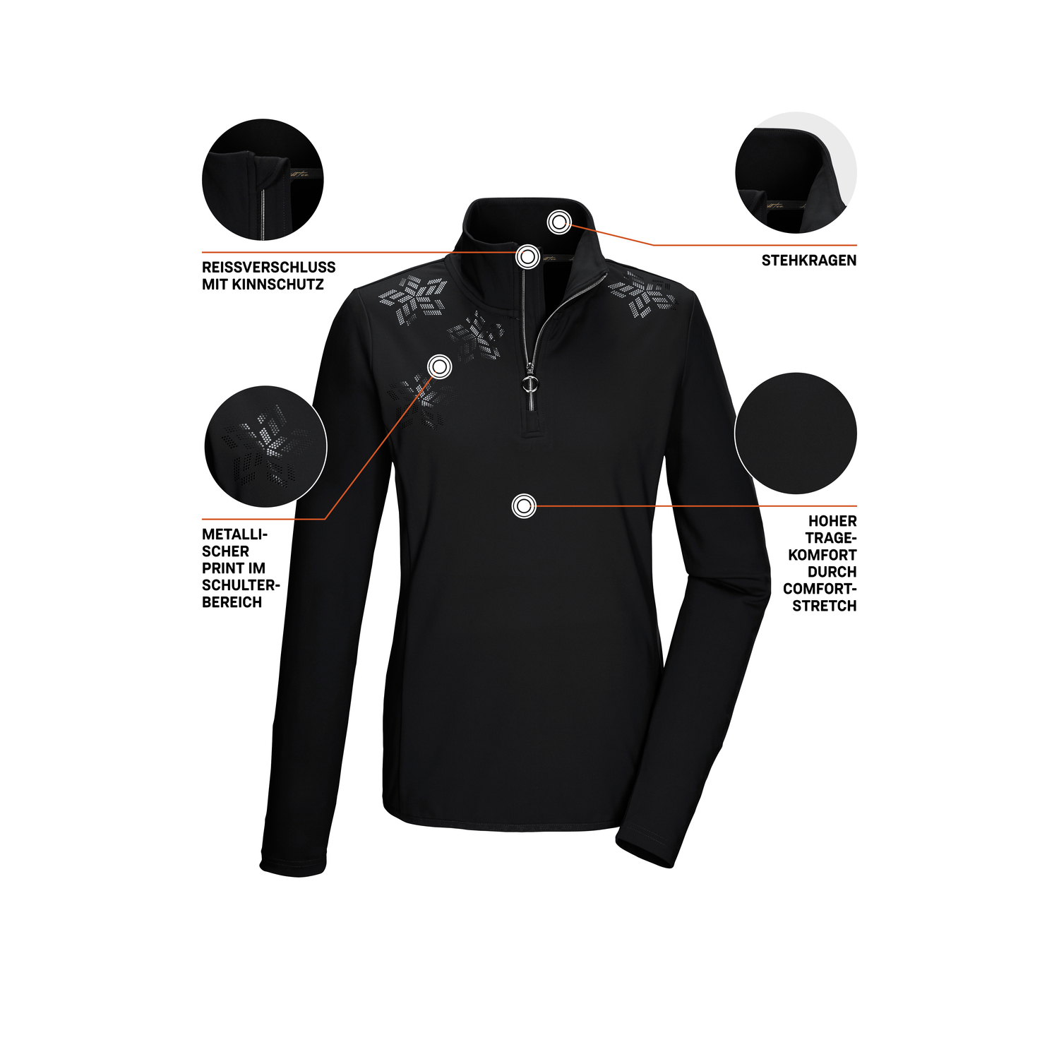 Damen killtec Schwarz KSW 110 WMN LS SHRT Shirt