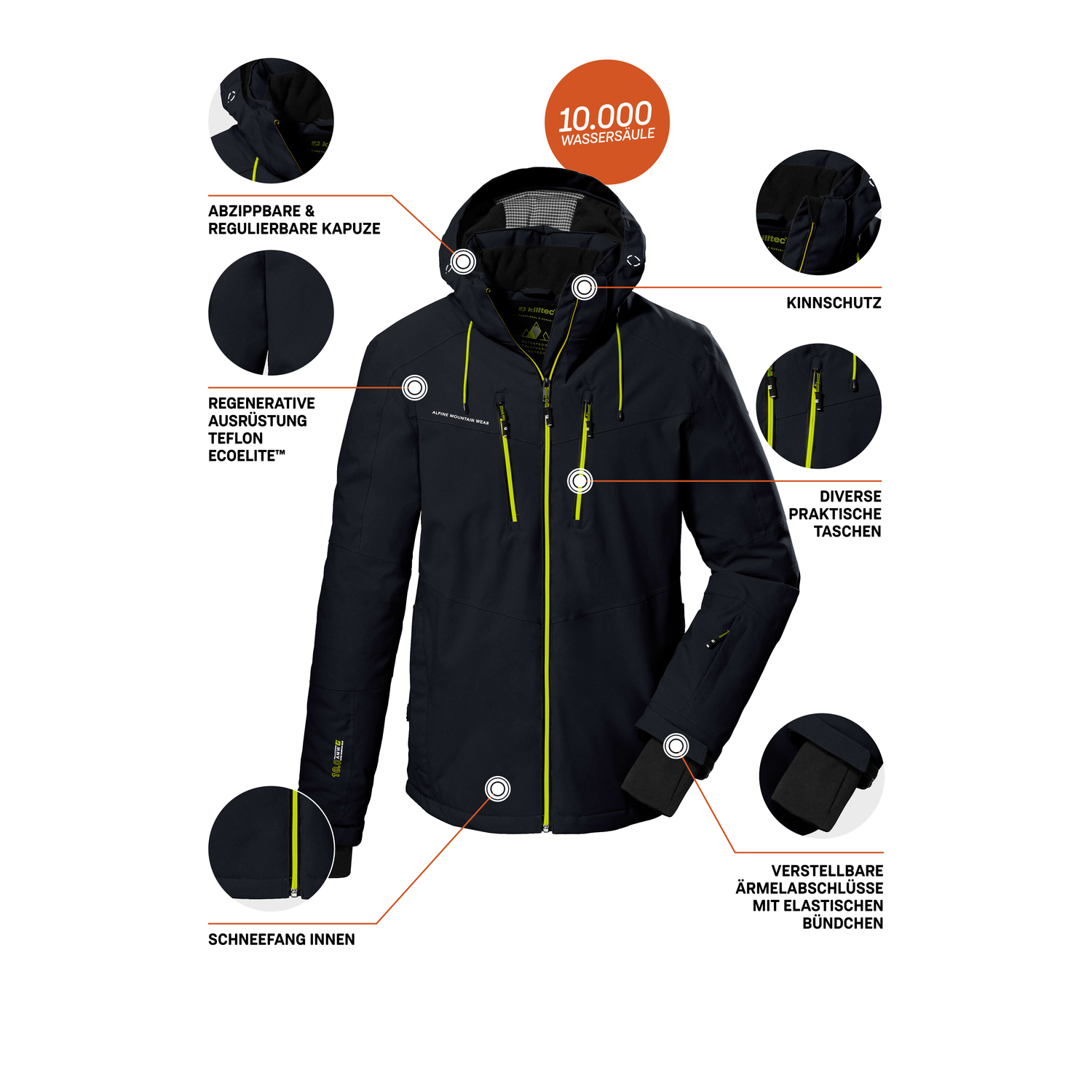 Herren killtec Schwarz KSW 44 MN SKI JCKT 00200 4XL Funktionsjacke