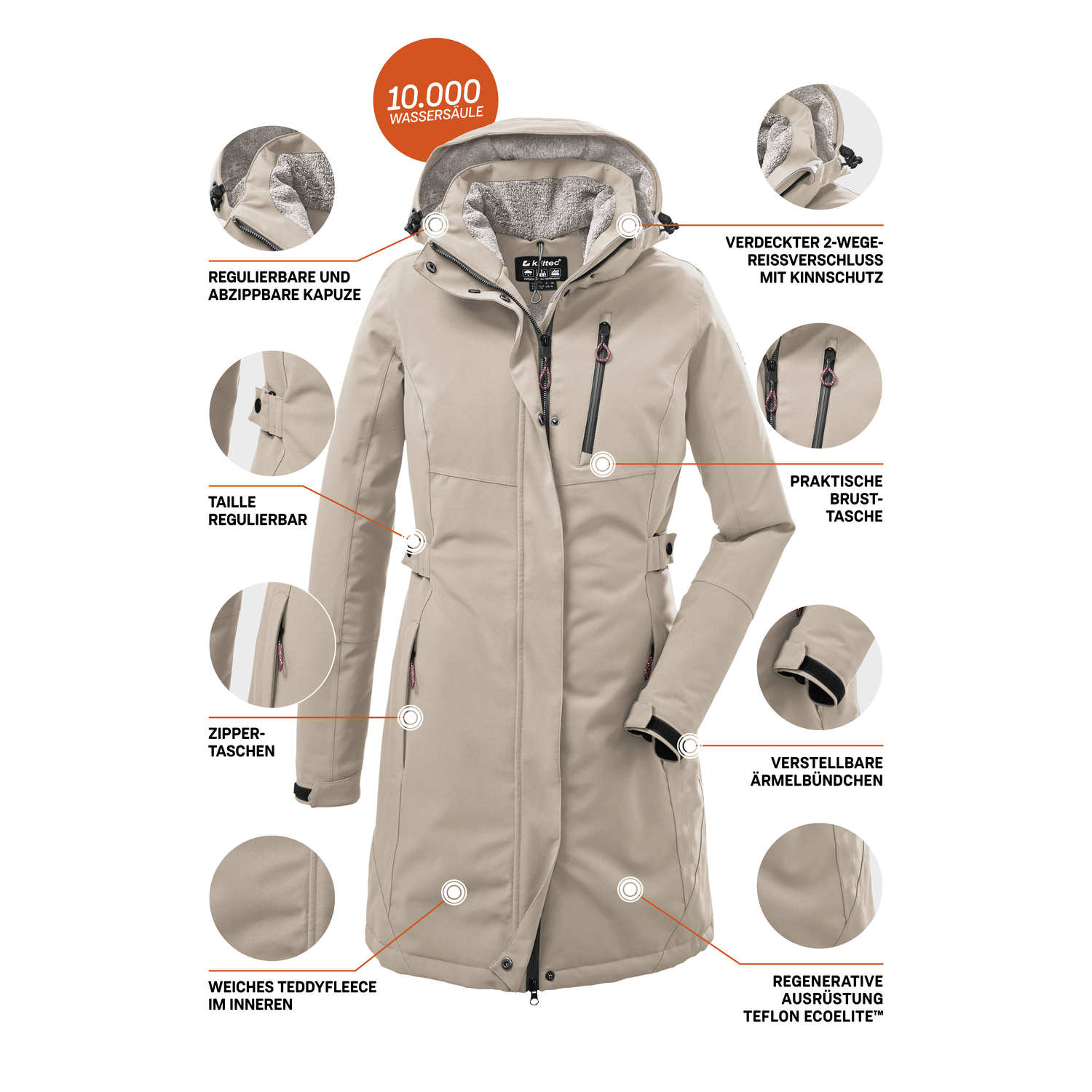 Damen killtec Grau KOW 165 WMN PRK 00274 54 Mantel