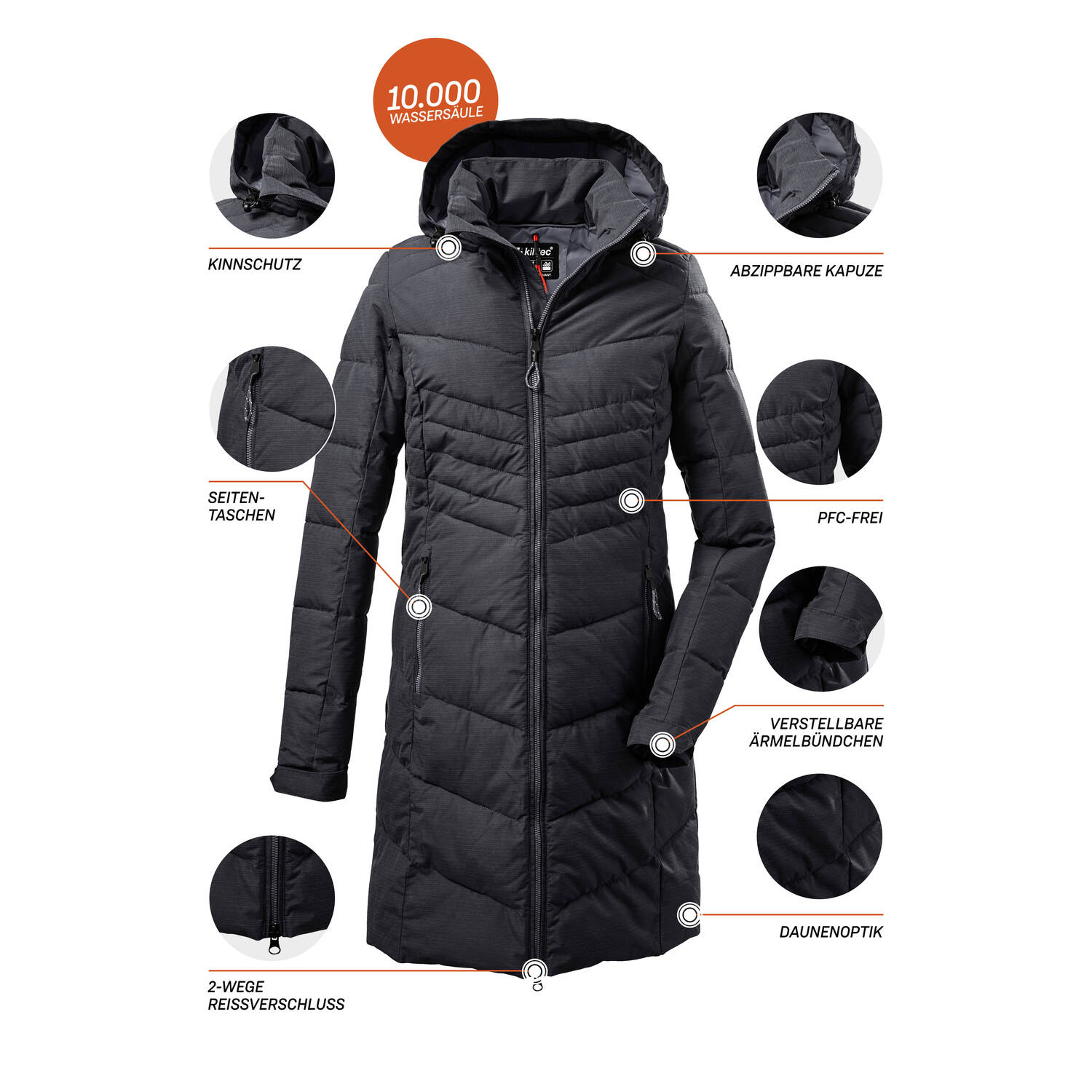 Damen killtec Schwarz KOW 150 WMN QLTD PRK 00200 50 Mantel
