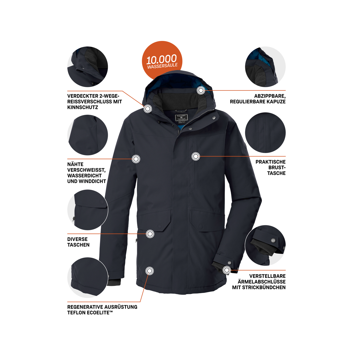 Herren killtec Schwarz KOW 85 MN PRK Mantel